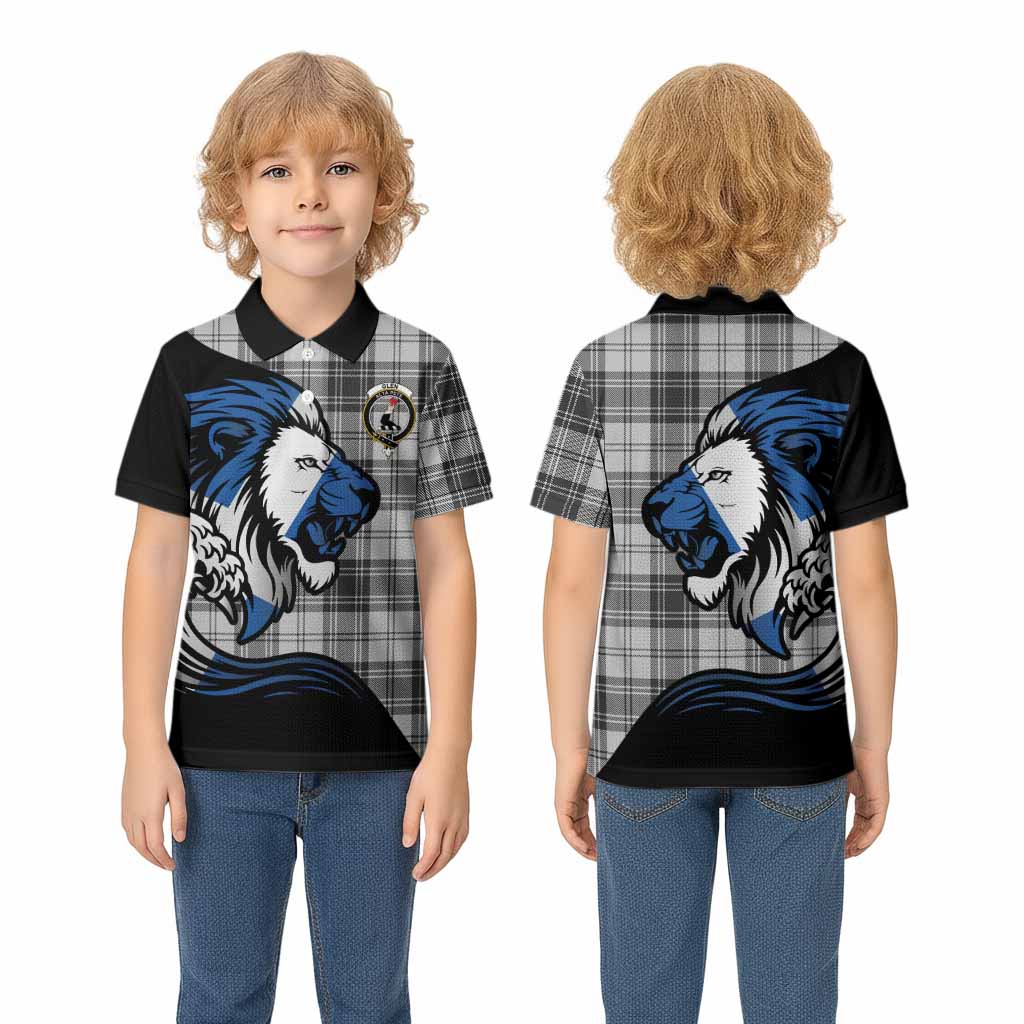 Glen Tartan Crest Kid Polo Shirt Scottish Golden Lions Wave Flow