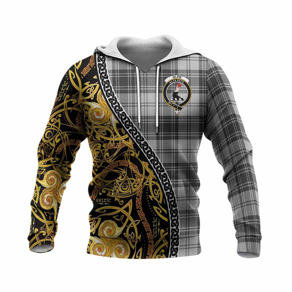 Glen Tartan Crest Knitted Hoodie Celtic Knot and Triple Trickle Spiral Symbols