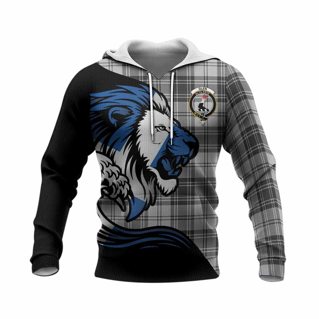 Glen Tartan Crest Knitted Hoodie Scottish Golden Lions Wave Flow