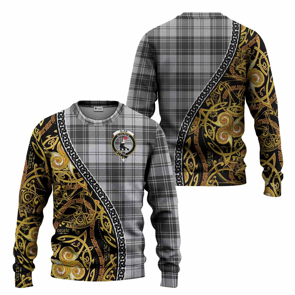 Glen Tartan Crest Knitted Sweater Celtic Knot and Triple Trickle Spiral Symbols