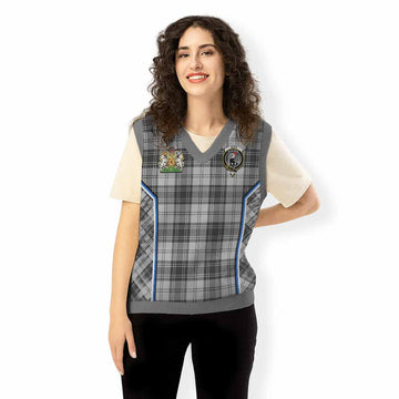 Glen Tartan Crest Knitted V-Neck Vest Scotland Coat of Arm Flag Style