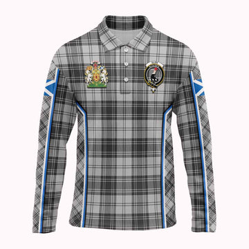 Glen Tartan Crest Long Sleeve Polo Shirt Scotland Coat of Arm Flag Style