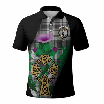 Glen Tartan Crest Polo Shirt Celtic Cross Thistle Flowers
