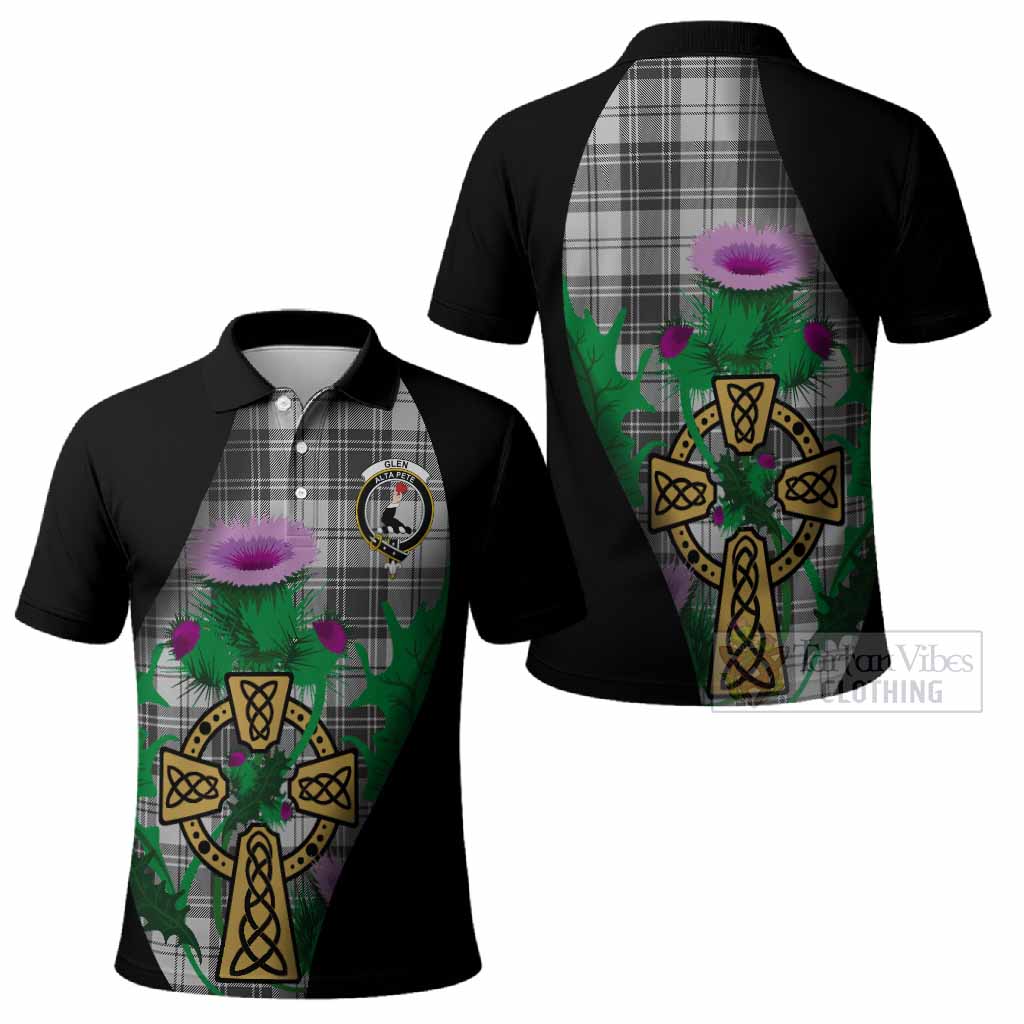 Glen Tartan Crest Polo Shirt Celtic Cross Thistle Flowers