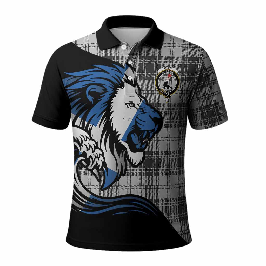Glen Tartan Crest Polo Shirt Scottish Golden Lions Wave Flow