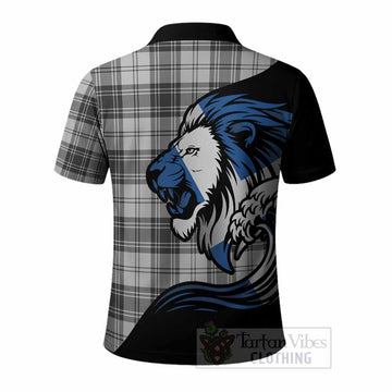 Glen Tartan Crest Polo Shirt Scottish Golden Lions Wave Flow
