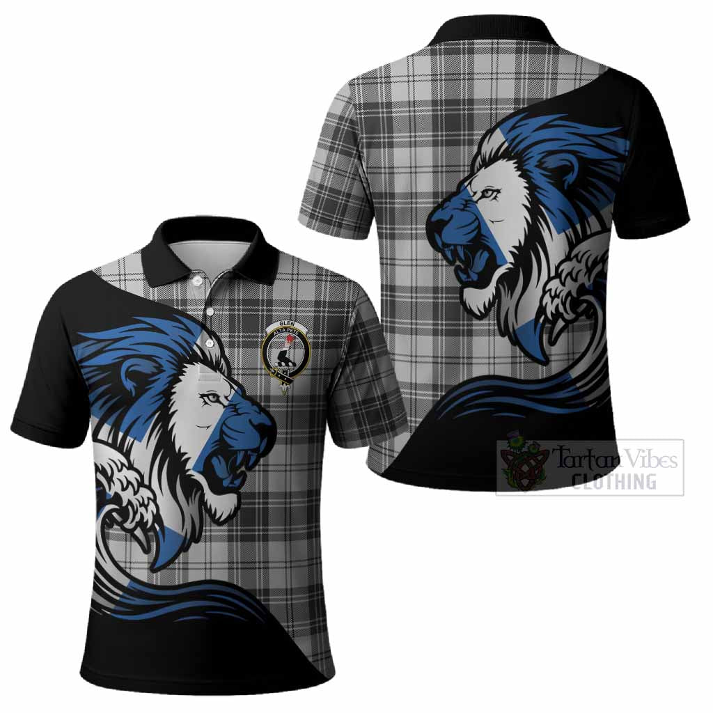 Glen Tartan Crest Polo Shirt Scottish Golden Lions Wave Flow