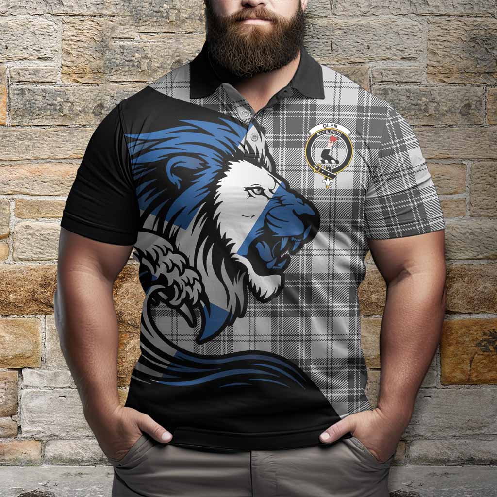 Glen Tartan Crest Polo Shirt Scottish Golden Lions Wave Flow