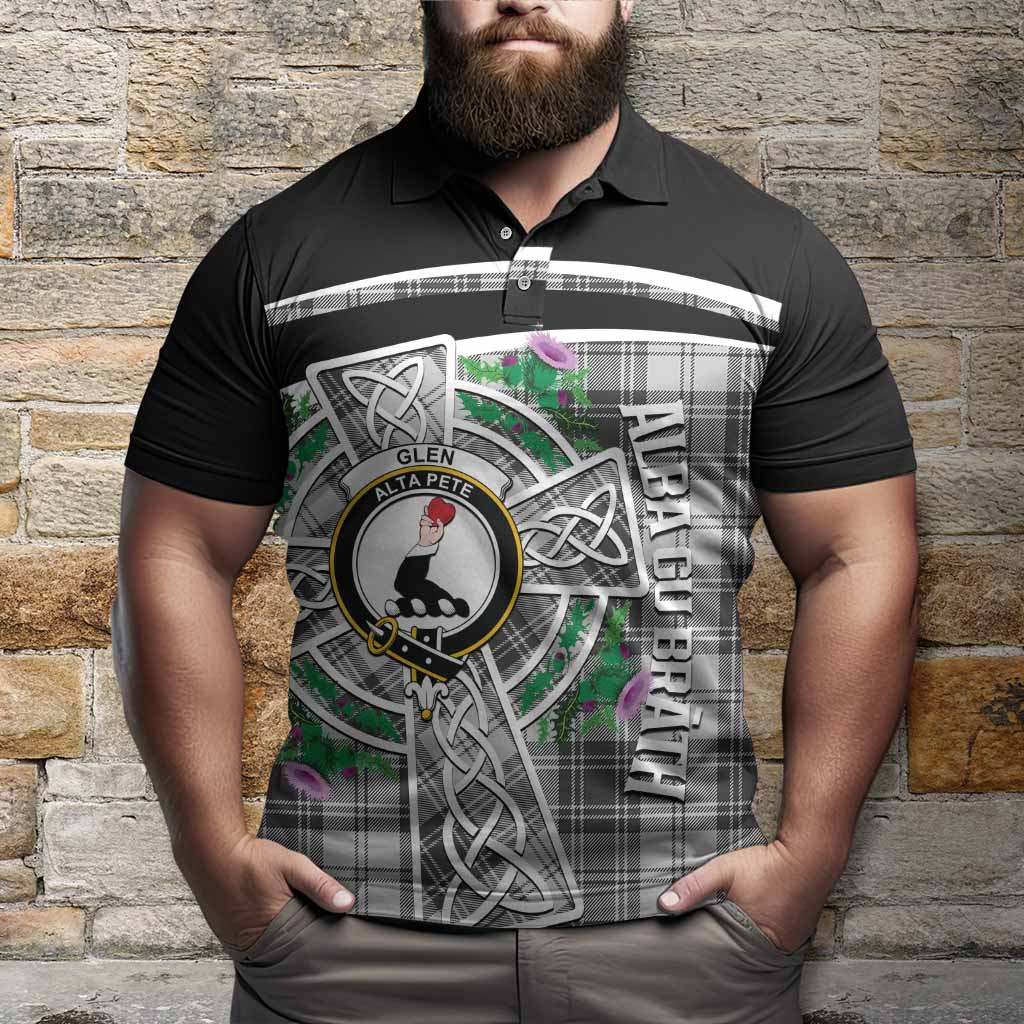 Glen Tartan Crest Polo Shirt Scottish Thistle Celtic Cross Alba Gu Brath