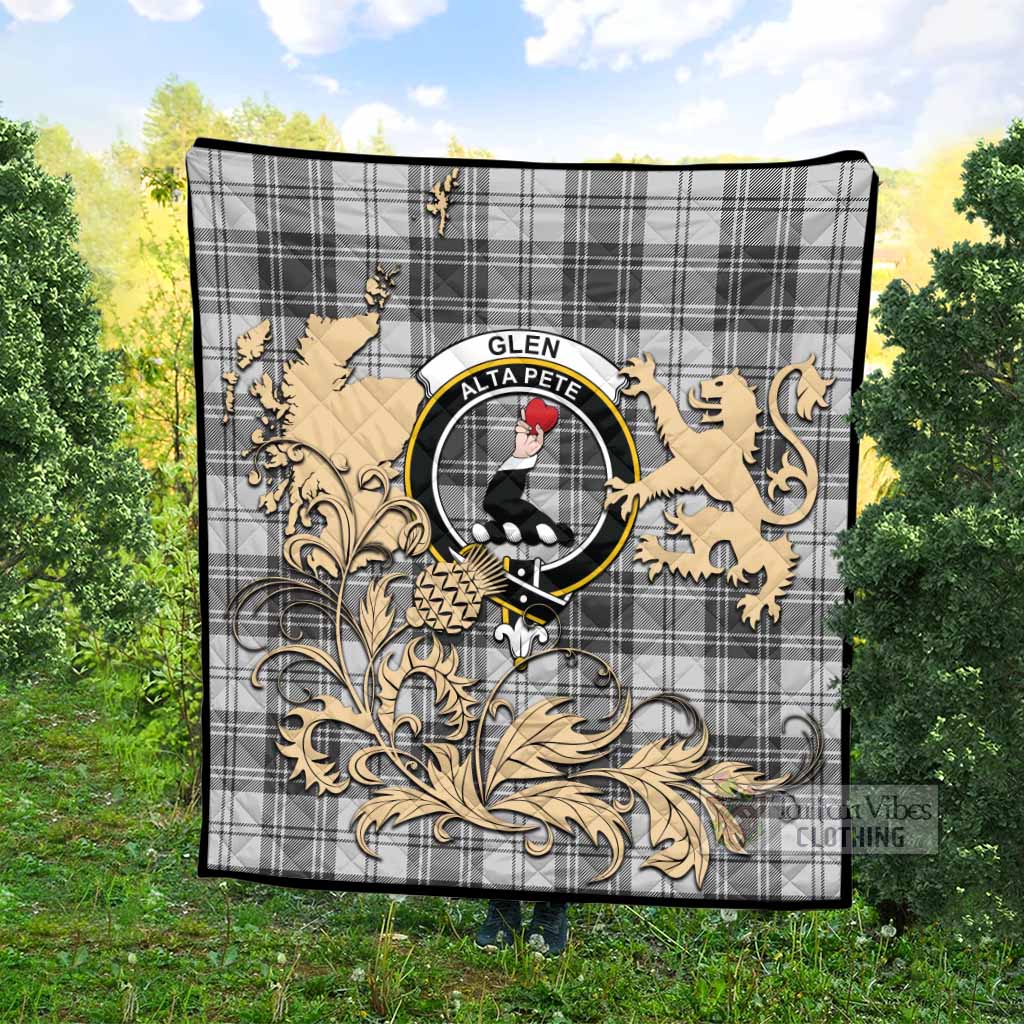 Glen Tartan Crest Premium Quilt with Scottish Iconic Symbols 
