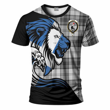 Glen Tartan Crest T-Shirt Scottish Golden Lions Wave Flow