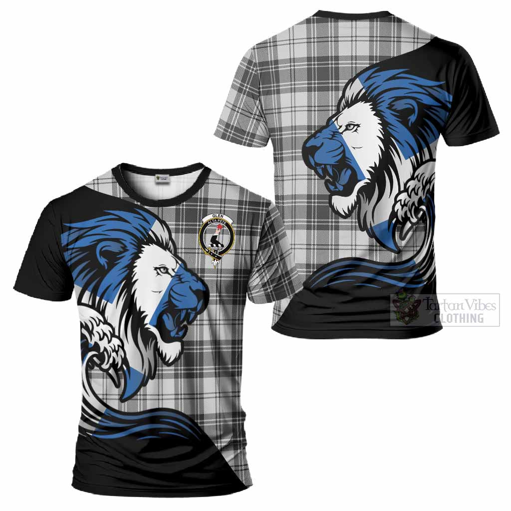 Glen Tartan Crest T-Shirt Scottish Golden Lions Wave Flow