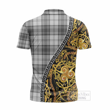 Glen Tartan Crest Zipper Polo Shirt Celtic Knot and Triple Trickle Spiral Symbols