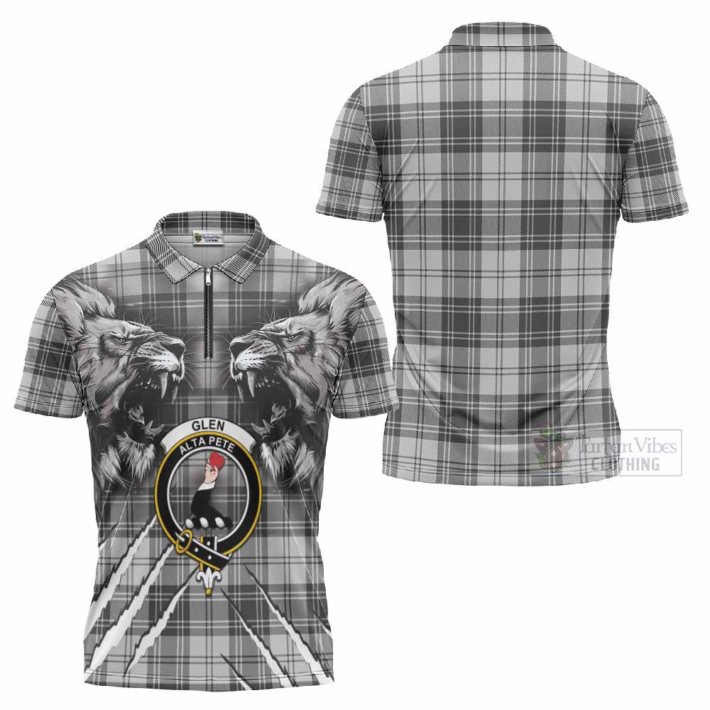 Glen Tartan Crest Zipper Polo Shirt Ferocious Lion Style