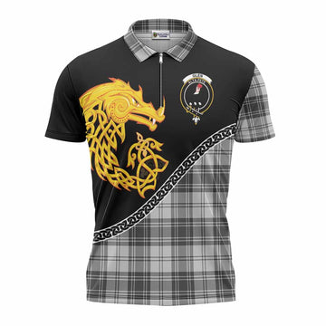 Glen Tartan Crest Zipper Polo Shirt Legendary Dragon Knot Half Style