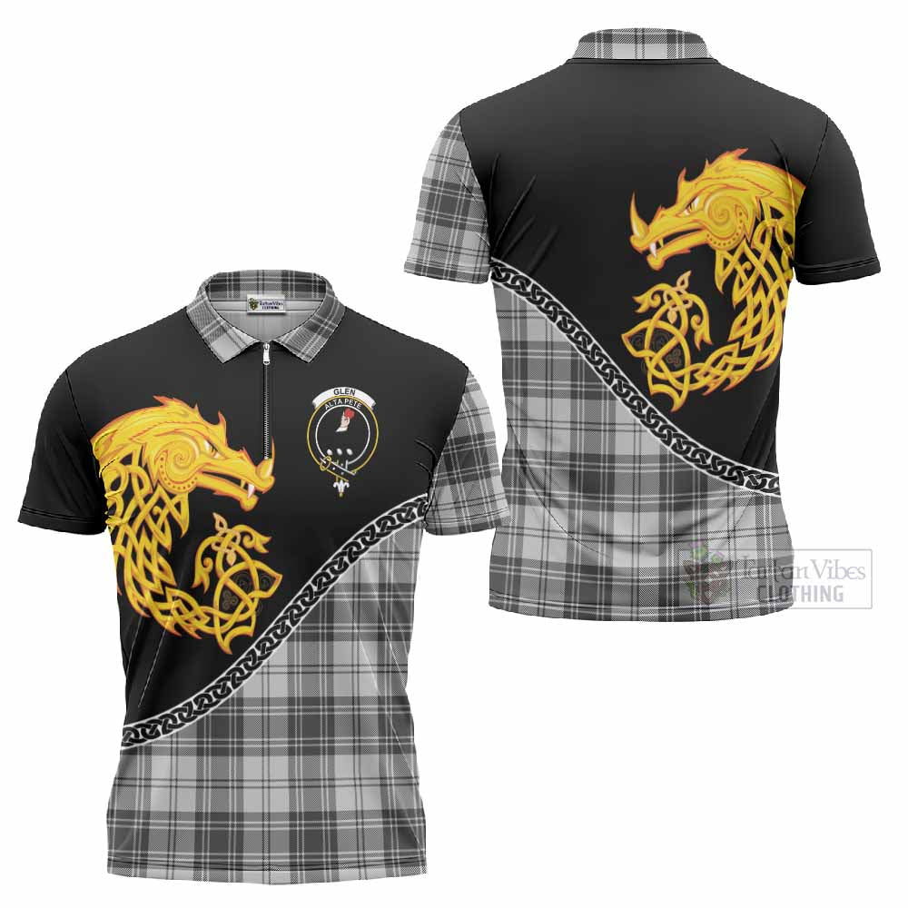 Glen Tartan Crest Zipper Polo Shirt Legendary Dragon Knot Half Style