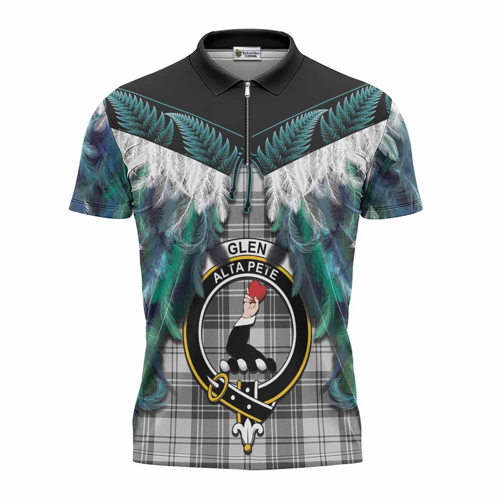 Glen Tartan Crest Zipper Polo Shirt New Zealand Maori Korowai Cloak