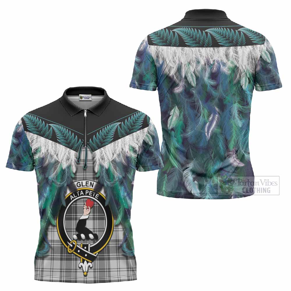 Glen Tartan Crest Zipper Polo Shirt New Zealand Maori Korowai Cloak