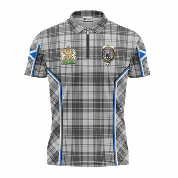 Glen Tartan Crest Zipper Polo Shirt Scotland Coat of Arm Flag Style