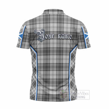 Glen Tartan Crest Zipper Polo Shirt Scotland Coat of Arm Flag Style