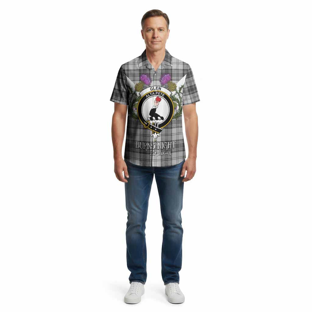 Glen Tartan Family Crest Cotton Hawaiian Shirt Scottish Burns Night Thistle Floral