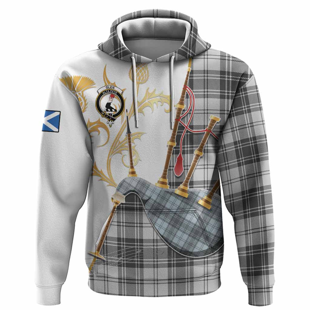 Glen Tartan Family Crest Hoodie Bagpipes with Scottish Thistle