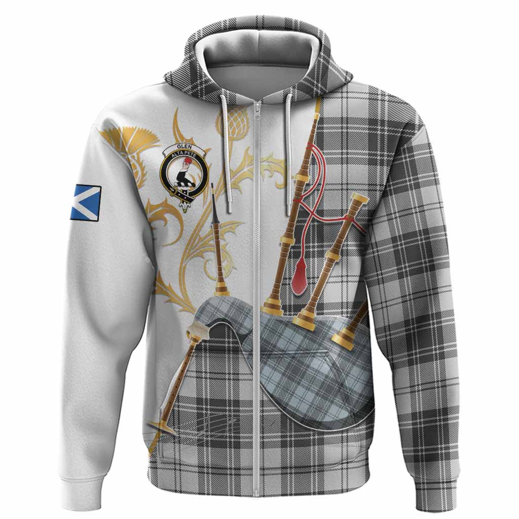 Glen Tartan Family Crest Hoodie Bagpipes with Scottish Thistle