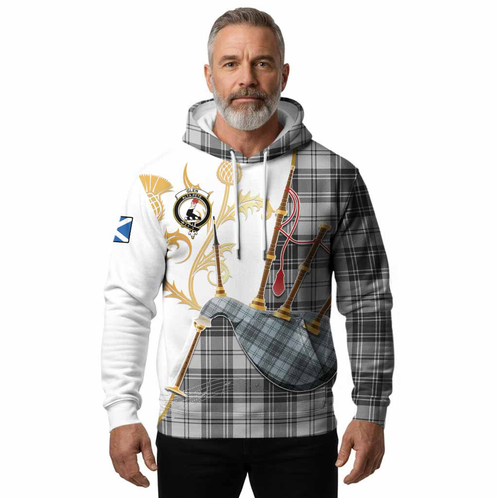 Glen Tartan Family Crest Hoodie Bagpipes with Scottish Thistle
