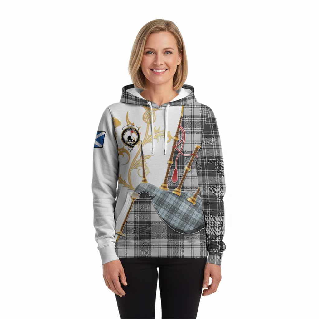 Glen Tartan Family Crest Hoodie Bagpipes with Scottish Thistle