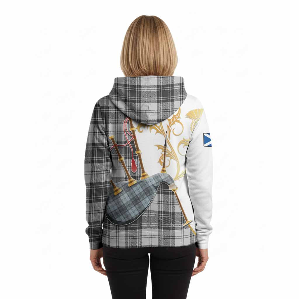 Glen Tartan Family Crest Hoodie Bagpipes with Scottish Thistle