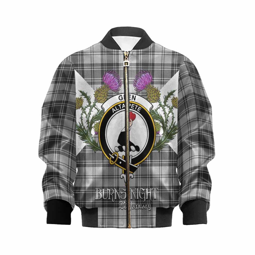 Glen Tartan Family Crest Kid Bomber Jacket Scottish Burns Night Thistle Floral