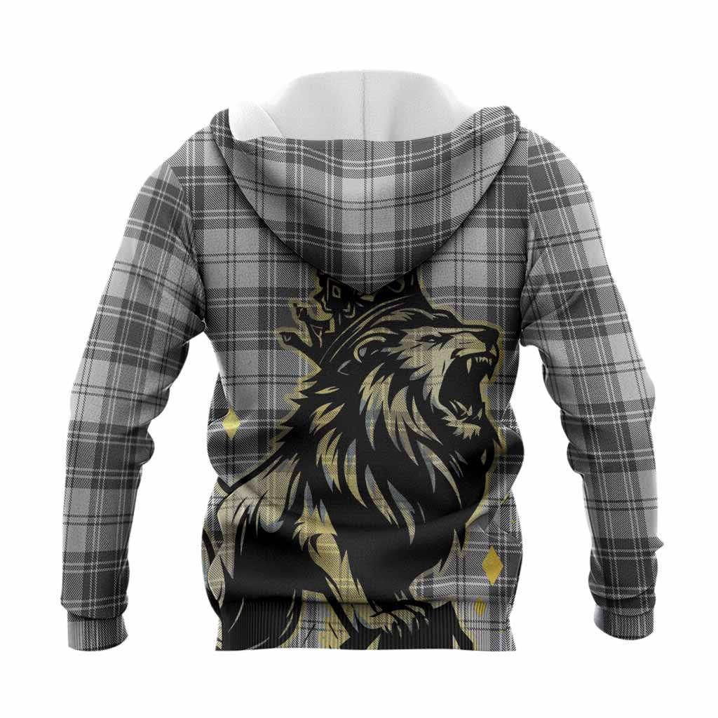 Glen Tartan Family Crest Knitted Hoodie Crowned Lion Roaring