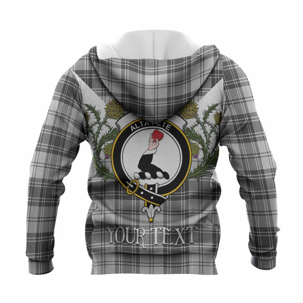 Glen Tartan Family Crest Knitted Hoodie Scottish Burns Night Thistle Floral