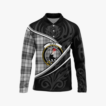 Glen Tartan Family Crest Long Sleeve Polo Shirt Celtic Scottish Thistle Floral