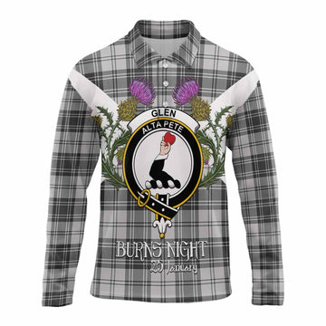 Glen Tartan Family Crest Long Sleeve Polo Shirt Scottish Burns Night Thistle Floral