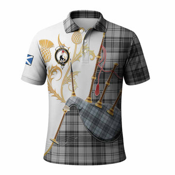 Glen Tartan Family Crest Polo Shirt Bagpipes with Scottish Thistle