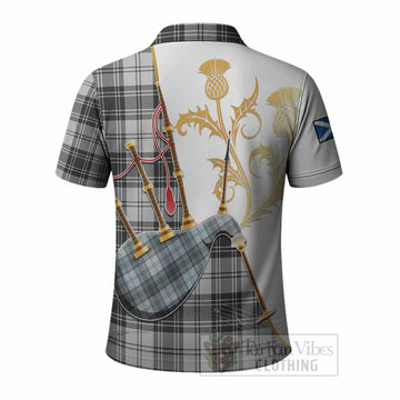 Glen Tartan Family Crest Polo Shirt Bagpipes with Scottish Thistle