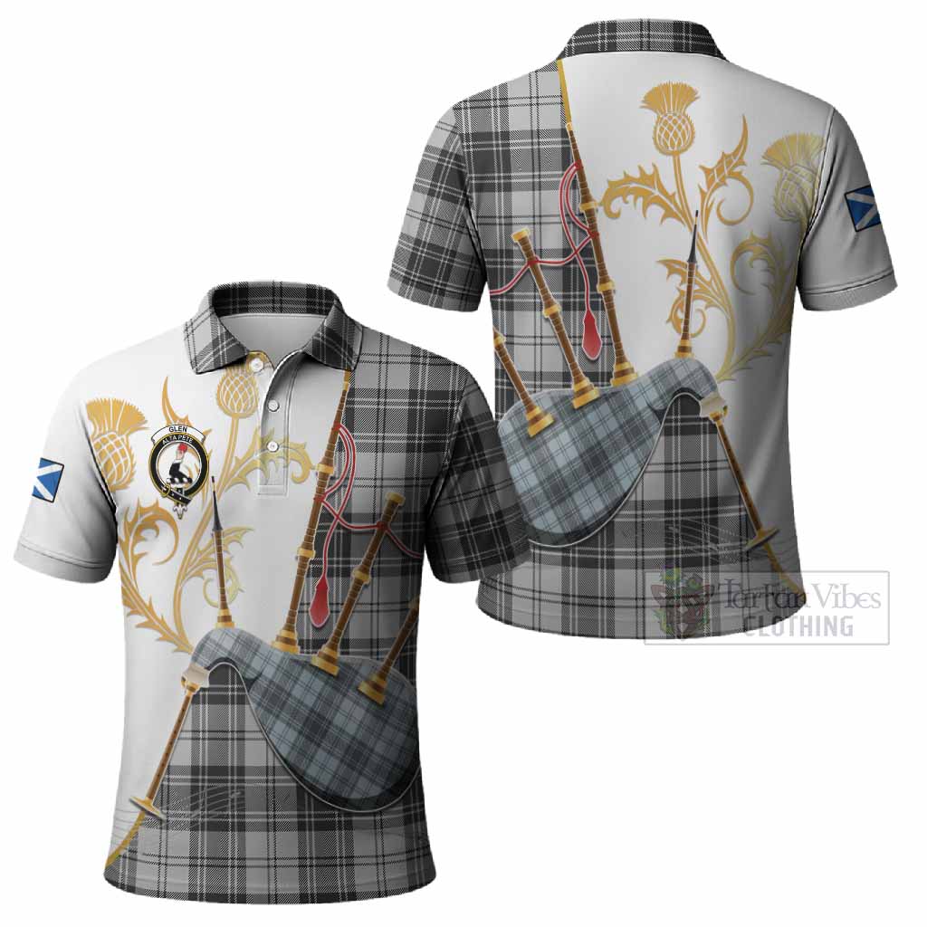 Glen Tartan Family Crest Polo Shirt Bagpipes with Scottish Thistle