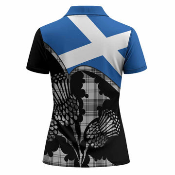Glen Tartan Family Crest Women Polo Shirt Scotland Thistle Floral Flag Style