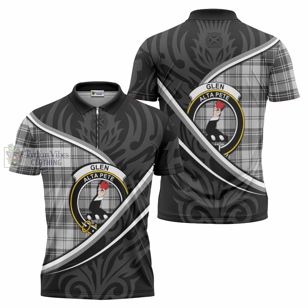 Glen Tartan Family Crest Zipper Polo Shirt Celtic Scottish Thistle Floral - Tartan Vibes Clothing