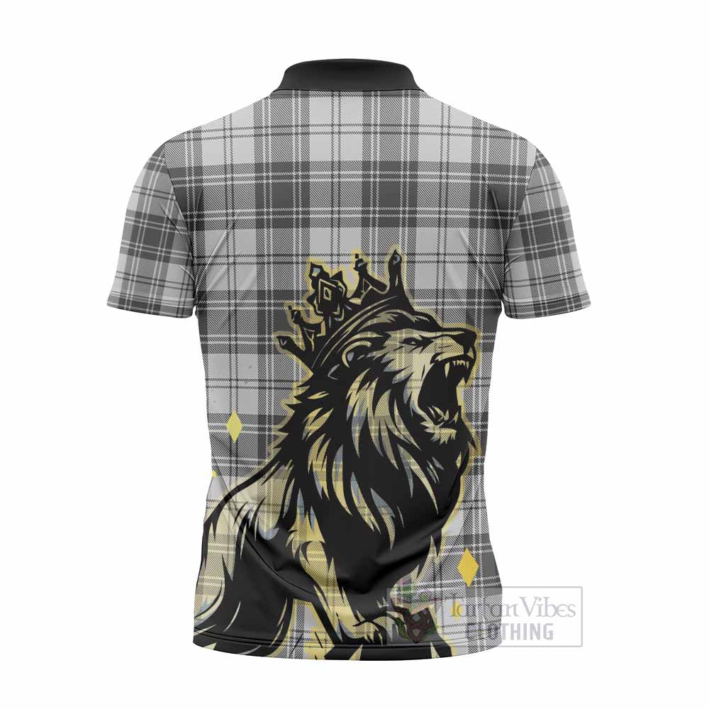 Glen Tartan Family Crest Zipper Polo Shirt Crowned Lion Roaring