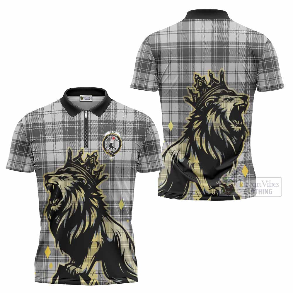 Glen Tartan Family Crest Zipper Polo Shirt Crowned Lion Roaring