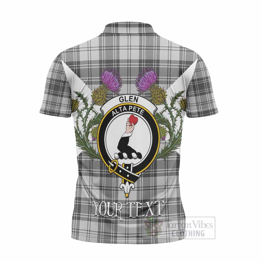 Glen Tartan Family Crest Zipper Polo Shirt Scottish Burns Night Thistle Floral