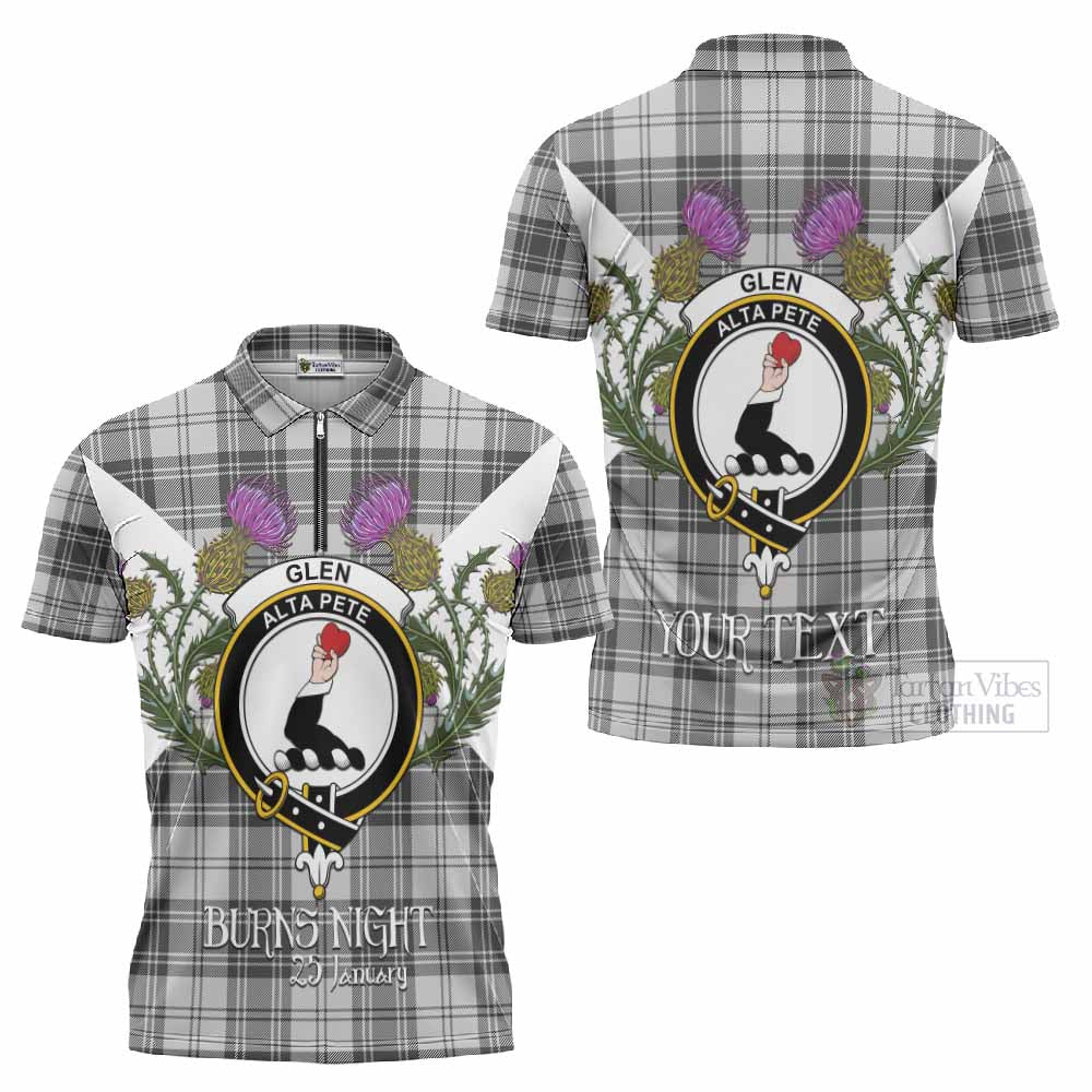 Glen Tartan Family Crest Zipper Polo Shirt Scottish Burns Night Thistle Floral
