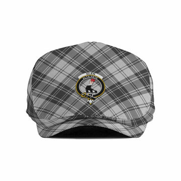 Glen Tartan Flat Cap, Jeff Cap Cross Style with Family Crest