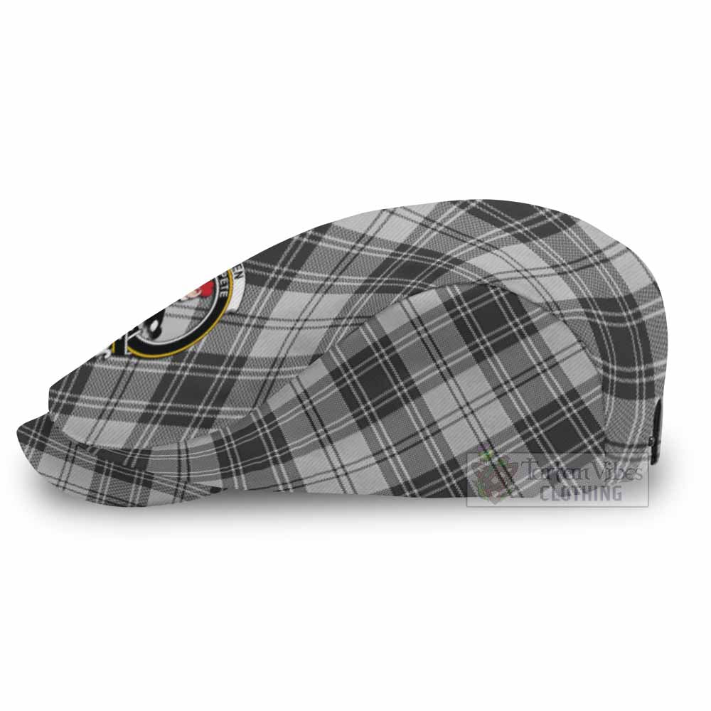 Glen Tartan Flat Cap, Jeff Cap Cross Style with Family Crest - Tartan Vibes Clothing