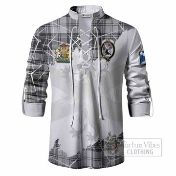 Glen Tartan Ghillie Shirt with Family Crest and Lion Rampant Grunge Style