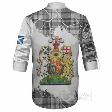 Glen Tartan Ghillie Shirt with Family Crest and Lion Rampant Grunge Style