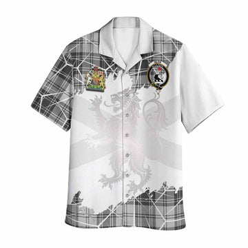 Glen Tartan Hawaiian Shirt with Family Crest and Lion Rampant Grunge Style