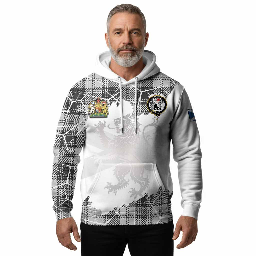 Glen Tartan Hoodie with Family Crest and Lion Rampant Grunge Style